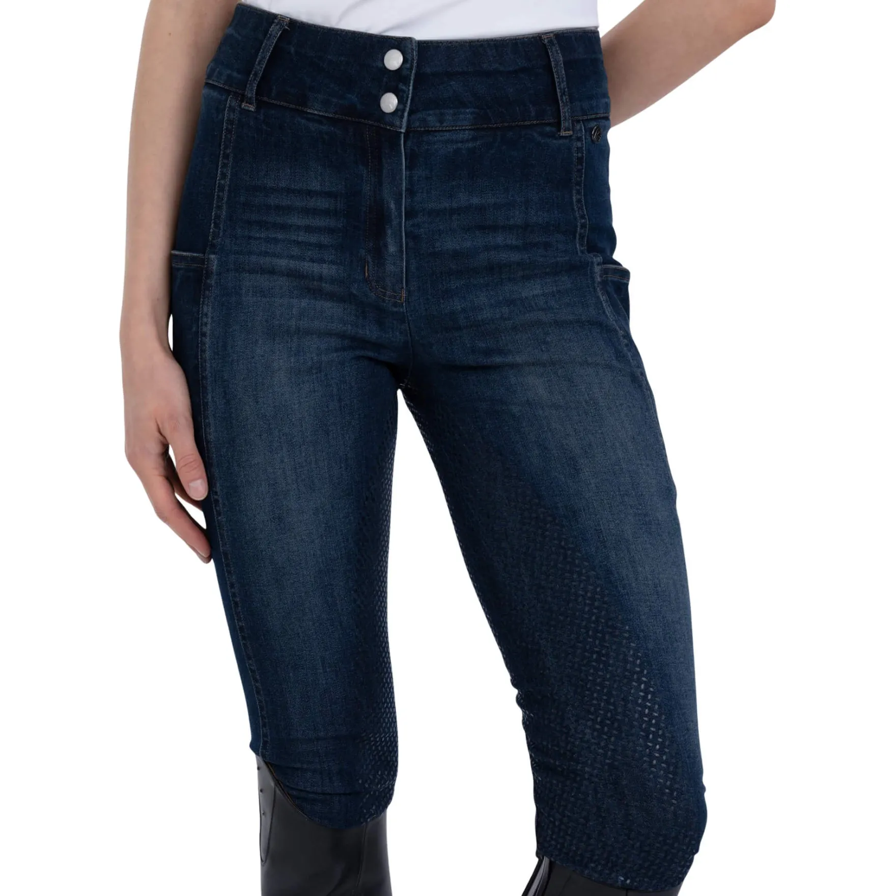 Reithose Damen ESClassic Slim, Vollbesatz, Full-Grip, High Waist, Jeansreithose