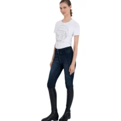 Reithose Damen ESClassic Slim, Vollbesatz, Full-Grip, High Waist, Jeansreithose