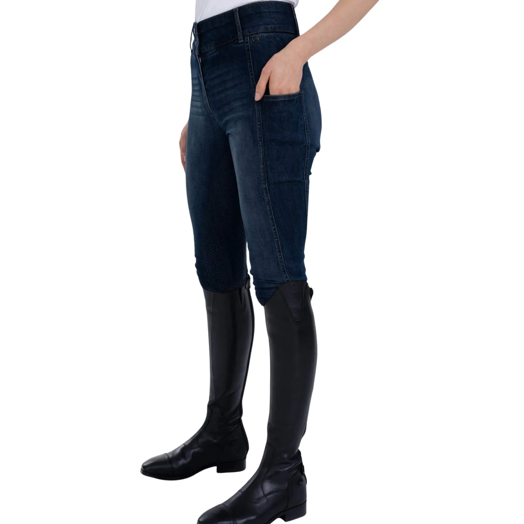 Reithose Damen ESClassic Slim, Vollbesatz, Full-Grip, High Waist, Jeansreithose