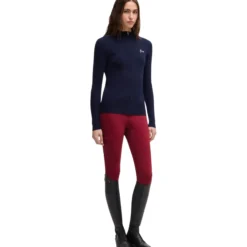 Reitleggings Damen Glitter Logo Red Dahlia Hybrid, Vollbesatz, Full-Grip, High Waist