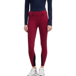 Reitleggings Damen Glitter Logo Red Dahlia Hybrid, Vollbesatz, Full-Grip, High Waist