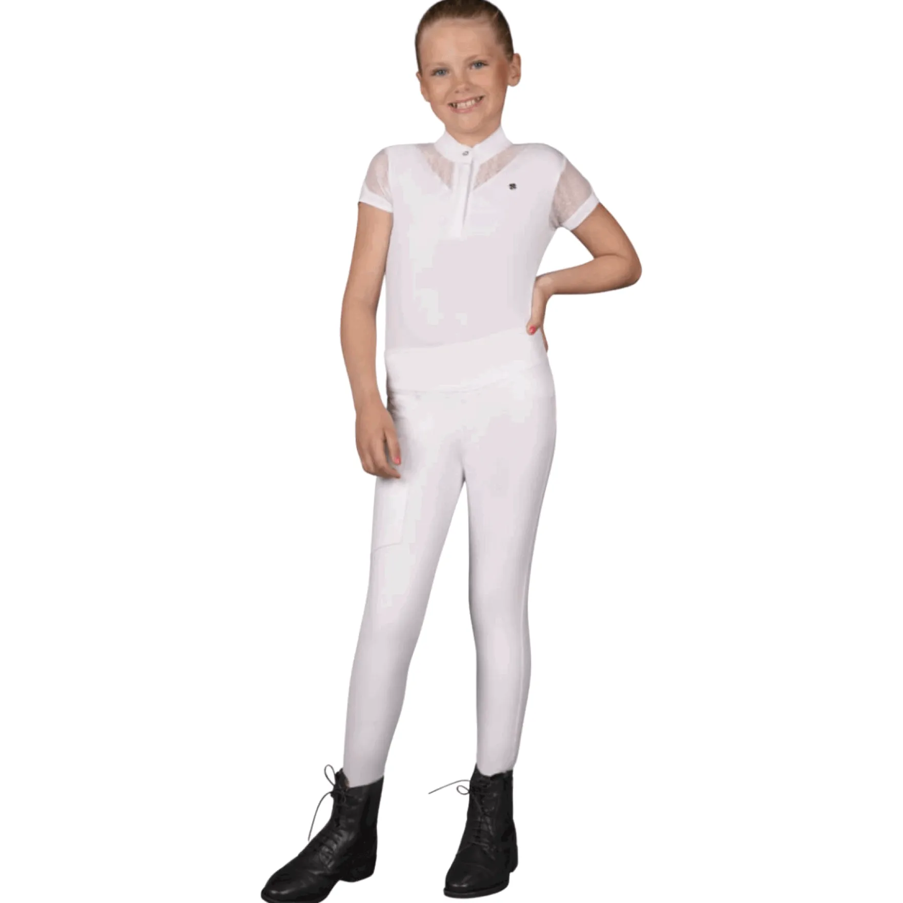 Reitleggings Kinder Kae Junior, Turnierreitleggings, Teilbesatz, Half-Grip
