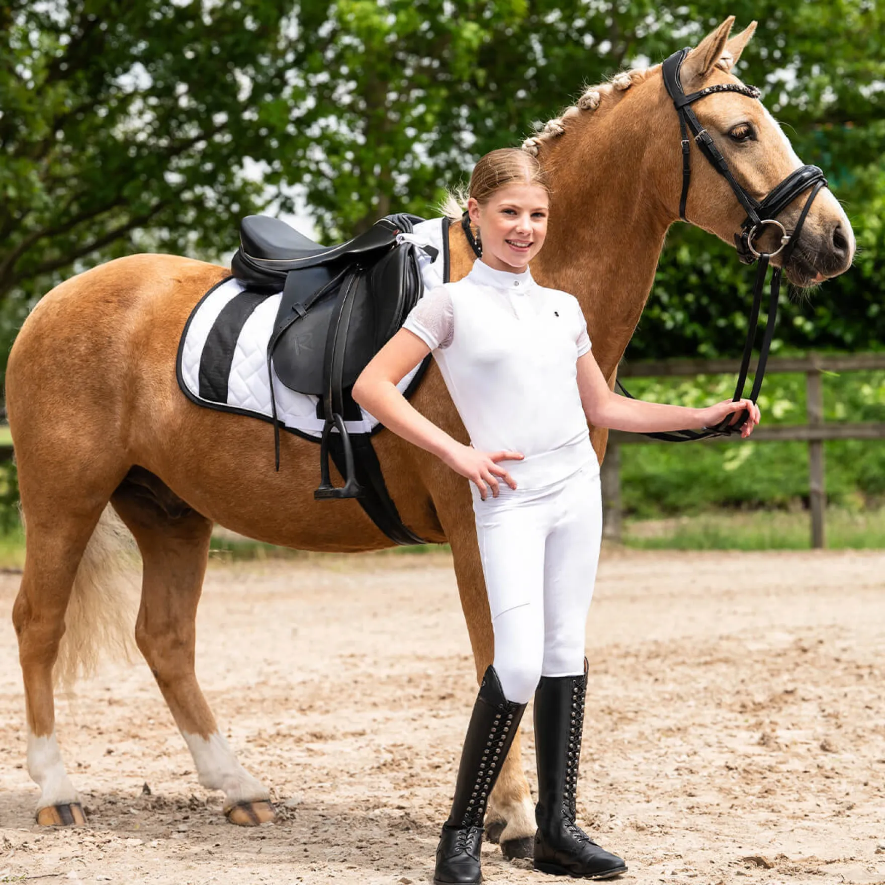 Reitleggings Kinder Kae Junior, Turnierreitleggings, Teilbesatz, Half-Grip