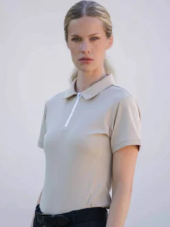 Shirt Damen Sand, Trainingsshirt, Trainingspolo, kurzarm