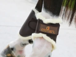 Streichkappen Turnout Boots Leder, mit Kunstfell